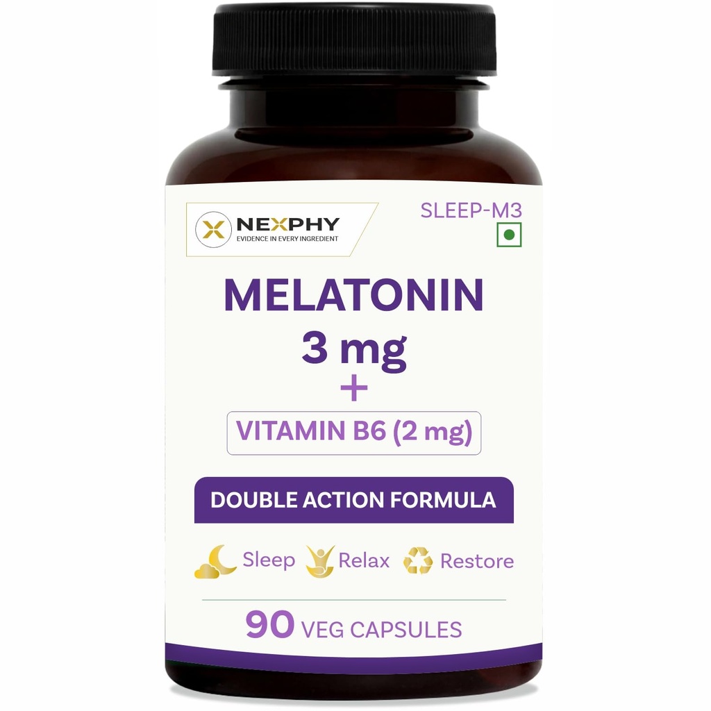 Melatonin 3 mg with Vitamin B6 2 mg | Sleep Support Supplement | 90 Vegetarian Capsules