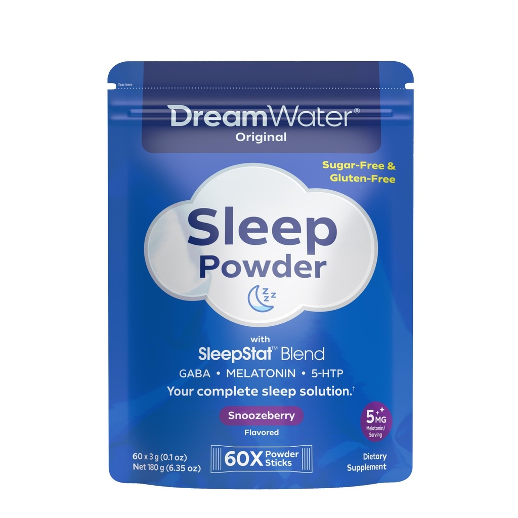 Droomwater slaaphulp, poeder; GABA, MELATONIN, 5-HTP, Snoozeberry, 60 Graaf