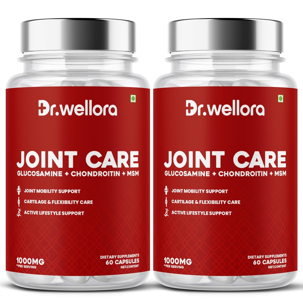DR WELLORA Joint Care Capsules with Glucosamine, Chondroitin & MSM | Joint Mobility, Cartilage & Flexibility Support | Herbal Joint Health Supplement for Men & Women | 120 Capsules