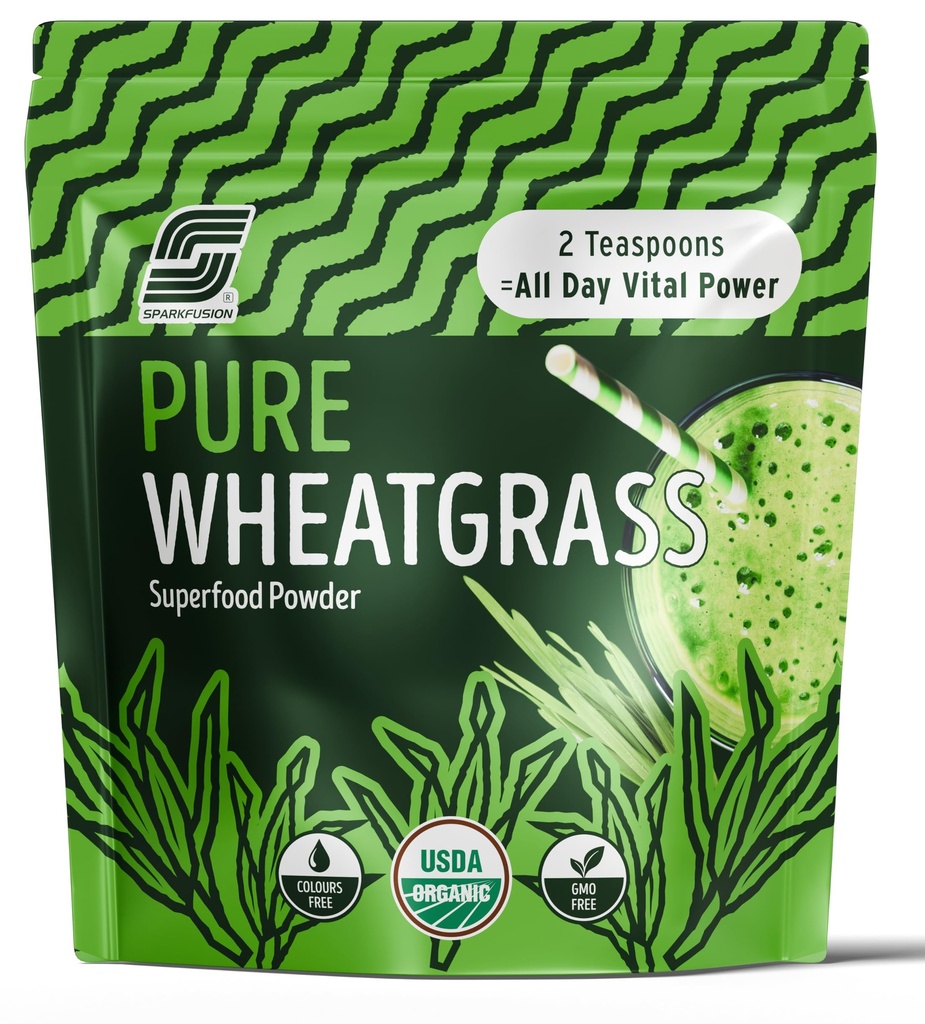 Sparkfusion Wheatgrass Powder 200 g | Organic Green Superfood & Wheat Grass Juice Powder for Immunity | Detox, Digestion, Energy & Healthy Hair | Natural Antioxidant Supplement for Men & Women