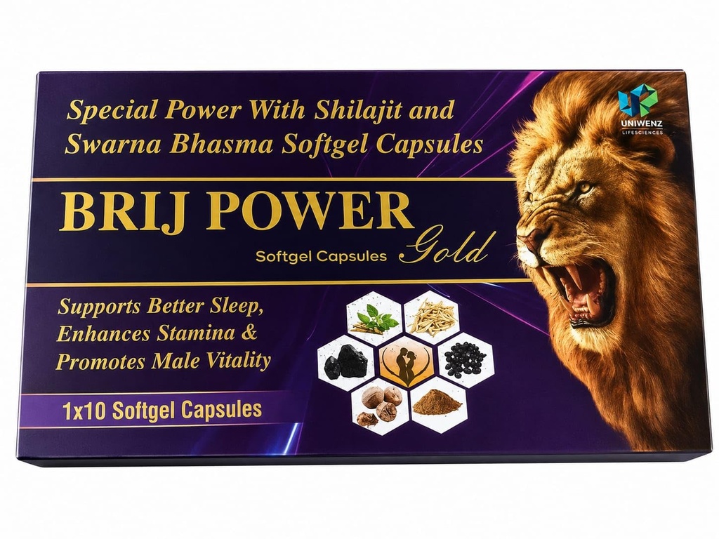 Brij Power Gold Softgel Capsules with Shilajit | 10 Caps | for Vitality, Endurance and Stamina In Men