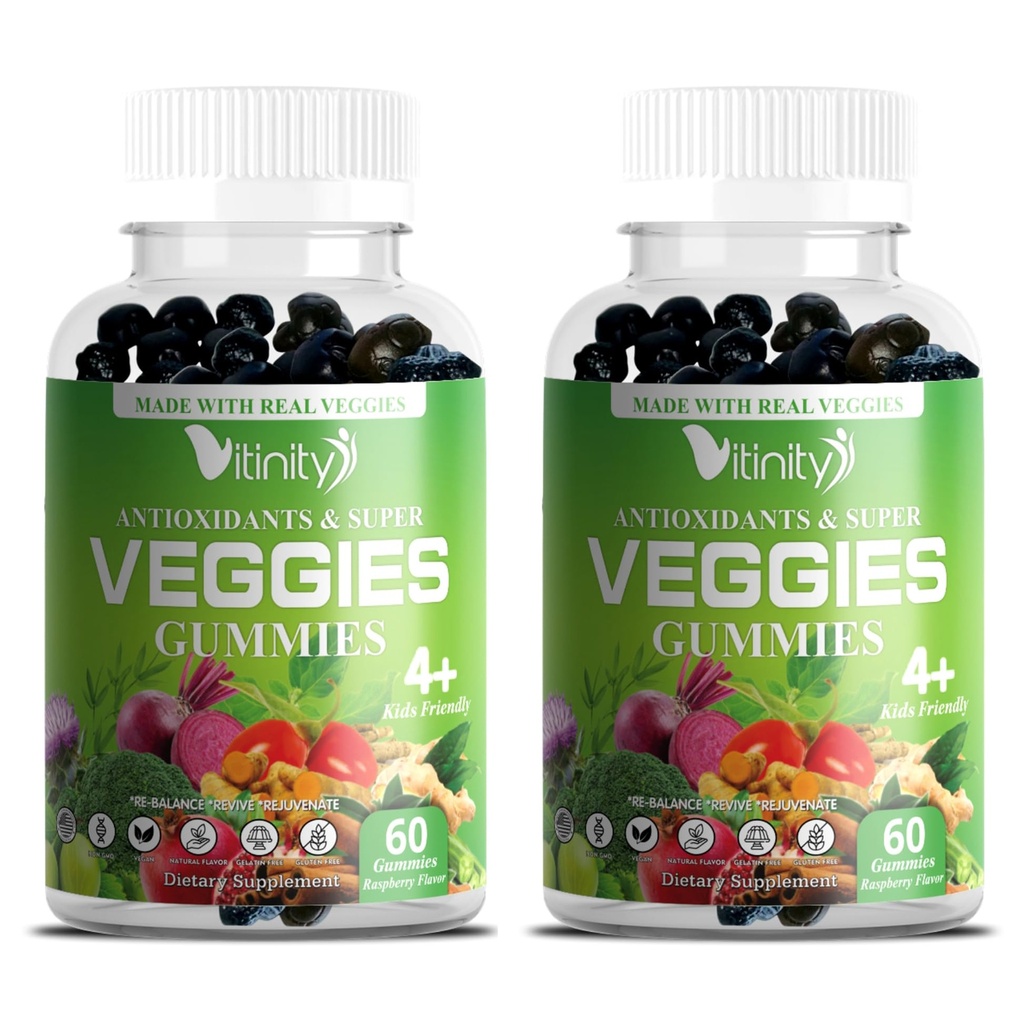 VITINITY Veggies supplement-made met Real Super Veggies Delicious Gummies(120 Kauwen),30 Veggies,Herbs,Fruit en groentesupplement,Non-GMO,Pectin-Based,Gluten-Free,Geen pillen (60 dagen)