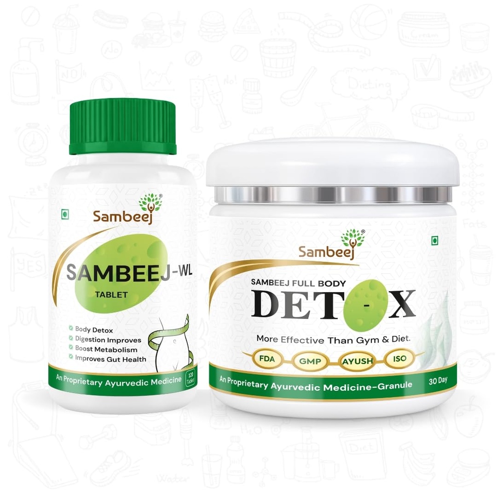Full Body Detox Combo for Weight Management | Detox Granules + J-WL Tablets | Ayurvedic Detox & Metabolism Support | Helps Improve Digestion & Gut Health | 30 Day Wellness Pack