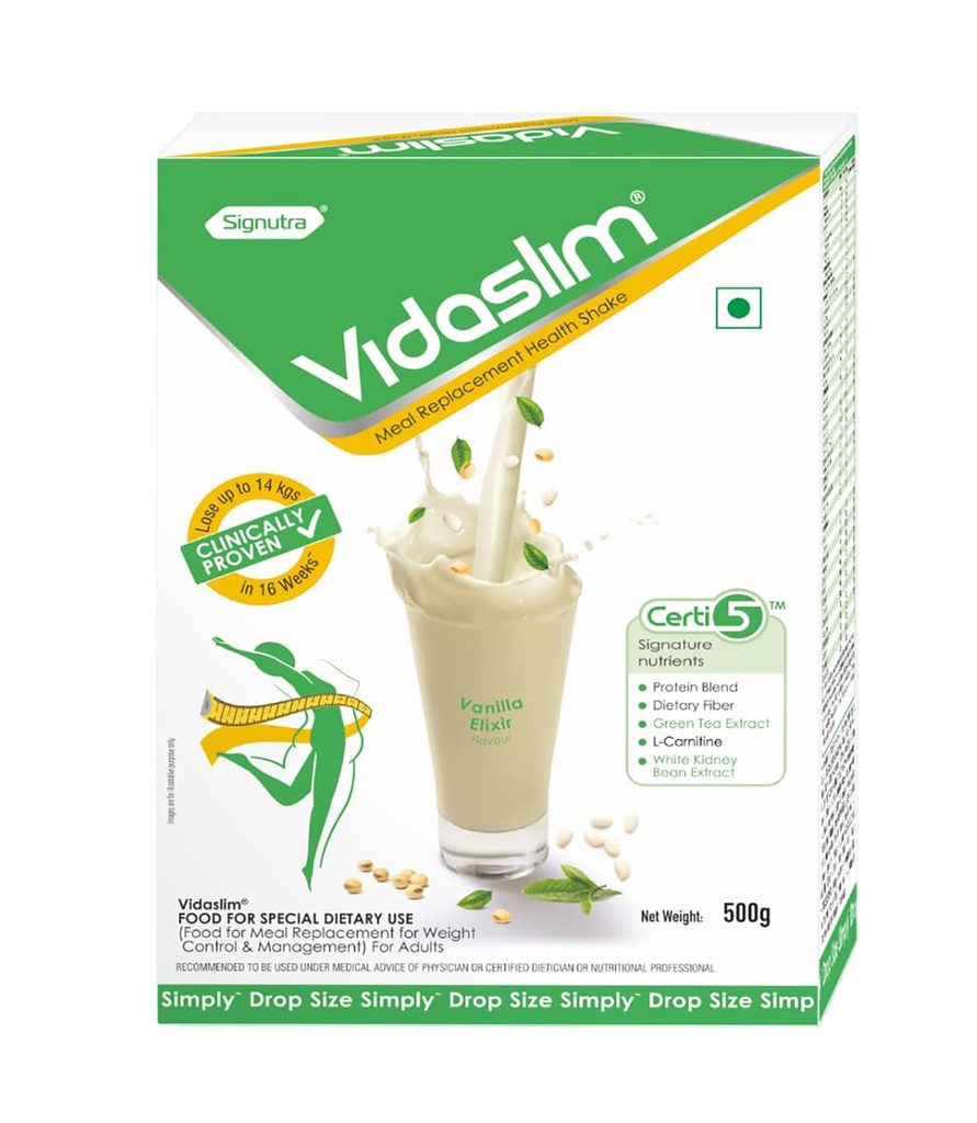 Vidaslim Vanilla Elixir 500g - Protein Powder For Men & Women Weight Control & Management | Clinically Proven Meal Replacement Protein Health Shake | No Added Sugars | 22.8g Protein Per Serve | Green Tea & White Kidney Bean Extracts |