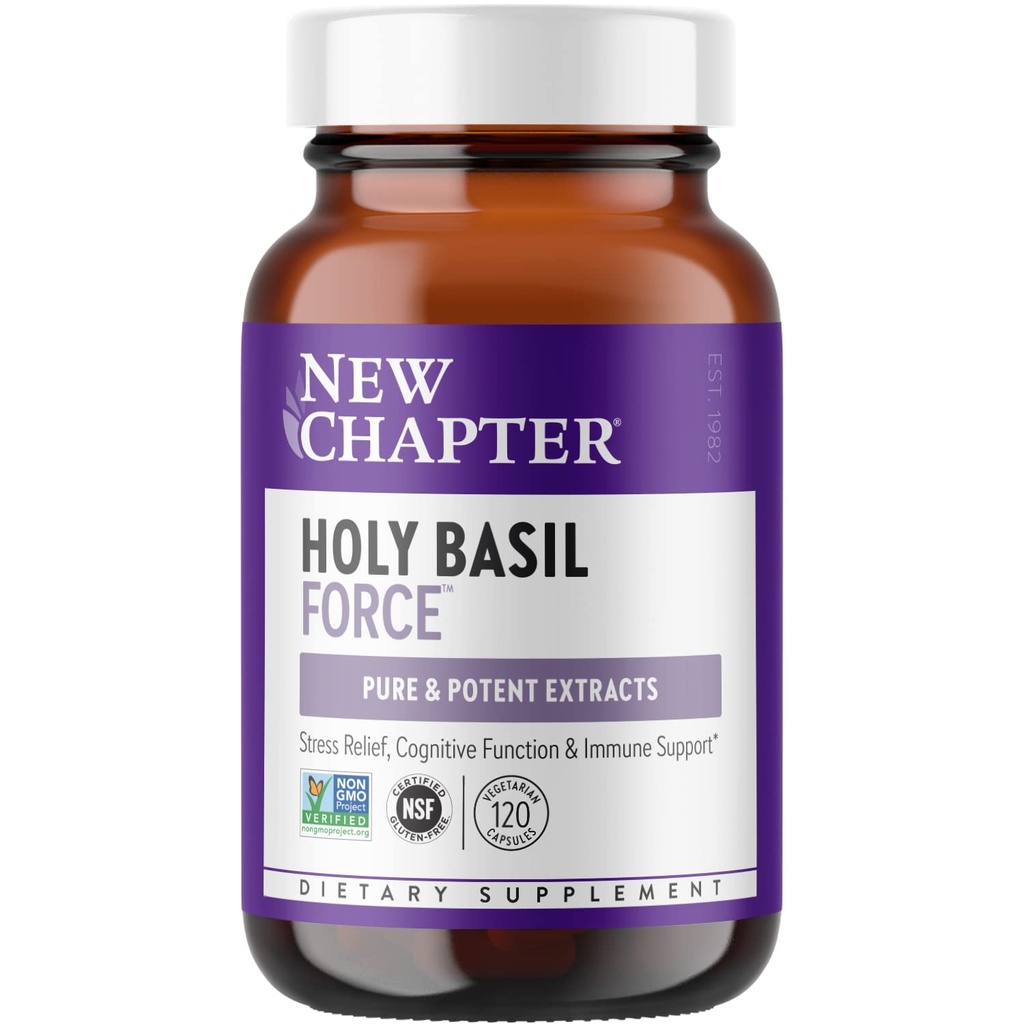 Nieuw hoofdstuk Stress Relief Supplement - Heilige Basil Force met Superkritische Heilige Basil voor Stress Ondersteuning + Immuun Ondersteuning + Niet-GMO Ingrediënten - Vegetarische Capsules, 120 Tel.
