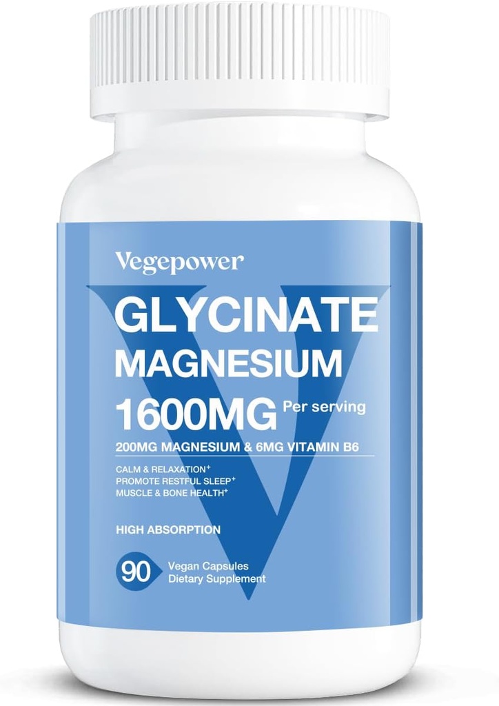Magnesium Glycinate 200mg, Hoge Absorptie Vegan Magnesium Supplement, Volledig Gecheld Magnesium Zink Vitamine D & B6, Magnesium Bisglycinaat voor Slaap, Bot & Muscle Health, Zenuw, Non-GMO, 90 Capsules