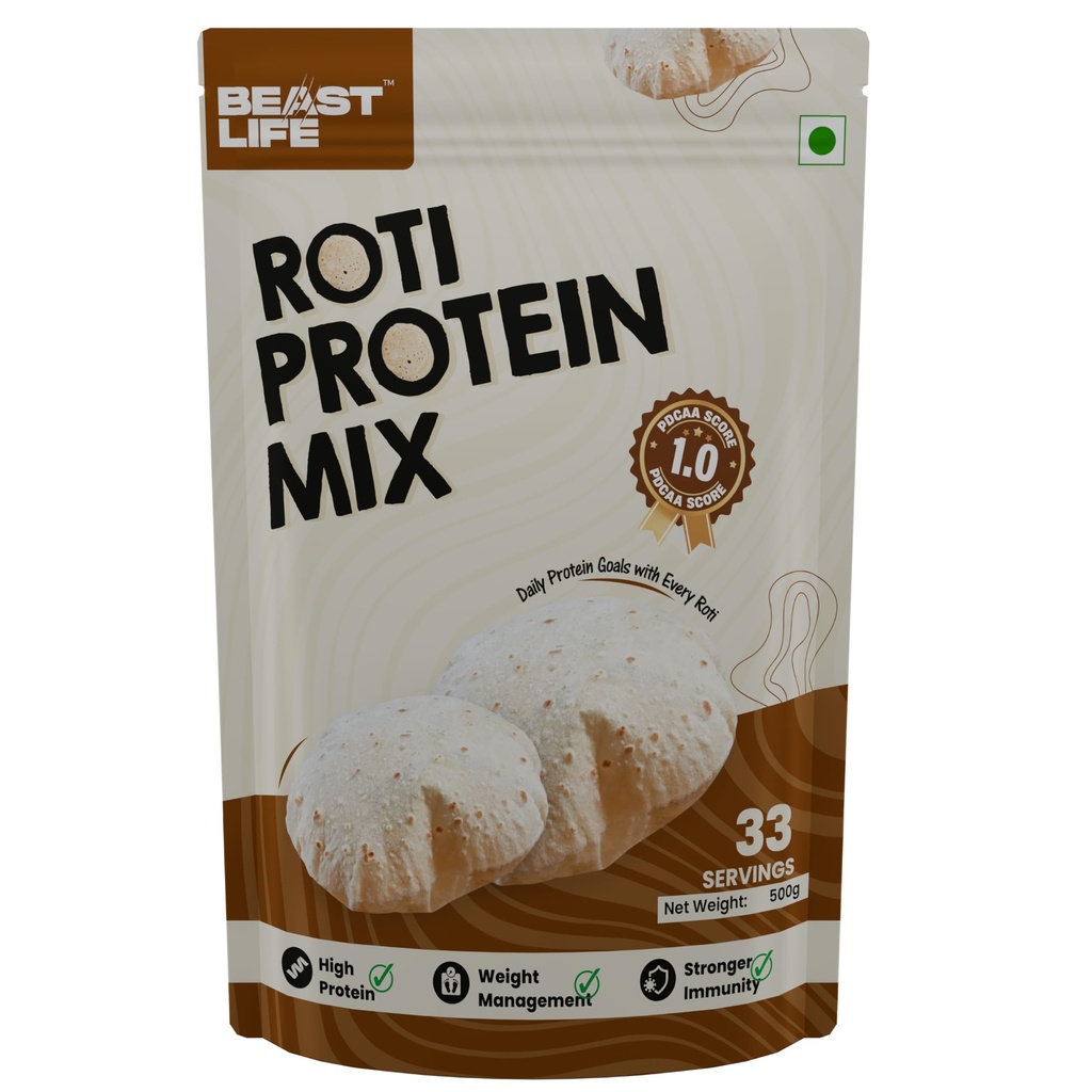 BeastLife High Rich Roti Mix 500 Gram (33 Servings) | 13 Gram Protein | 90% Protein per Scoop | For Muscle Growth, Brain Development & Immune Support | Clean Plant Protein Powder | Ideal for All Ages | Mixed with Roti, Parantha, Dosa, Dal etc