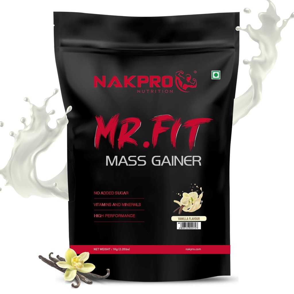 NAKPRO Mr. Fit Super Fast Weight Gainers/Mass Gainers Powder (1 Kg, Vanilla)