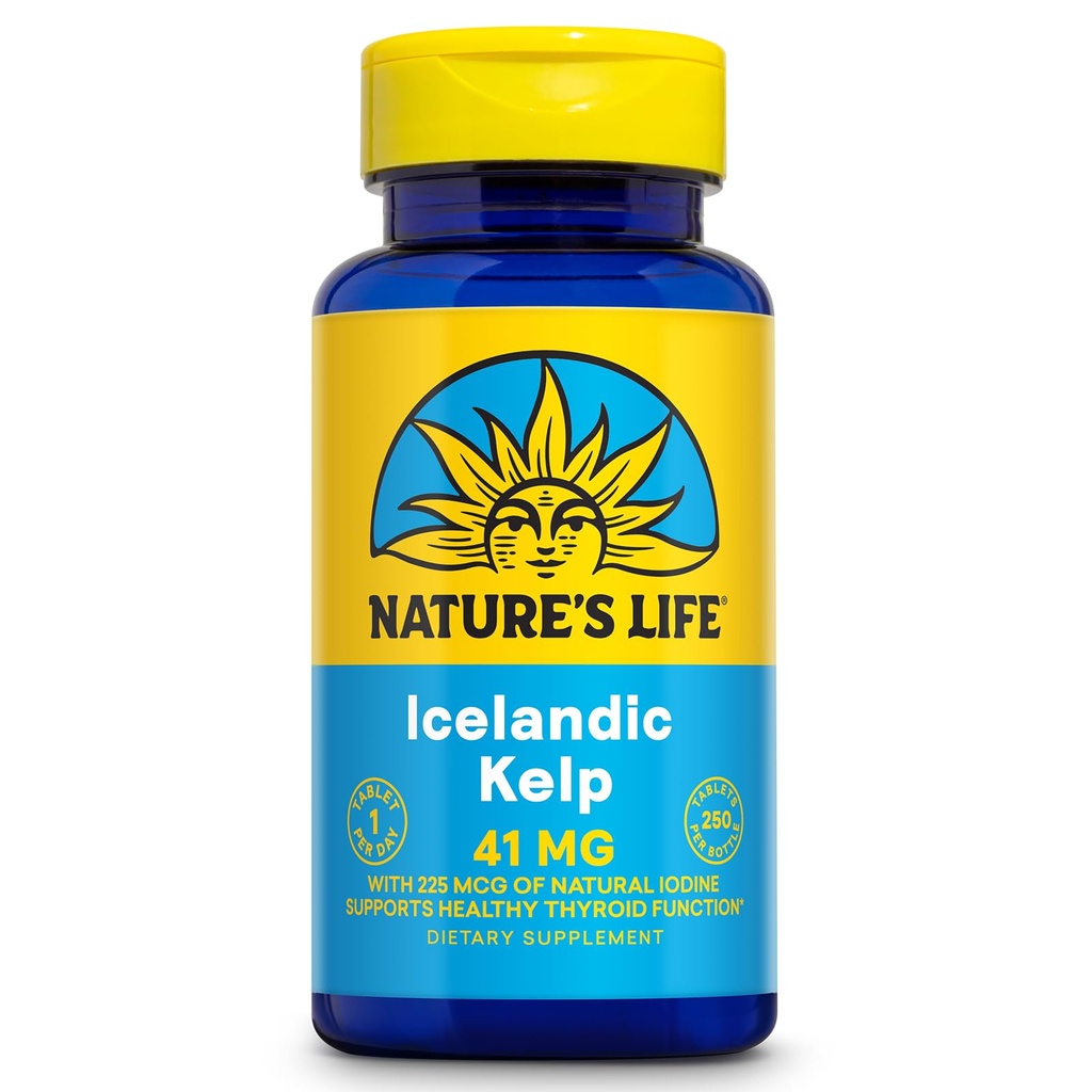 Nature's Life Ijslands Kelp 41 mg - Sea Kelp Jodium Supplement from Ijslands Seawater - Thyroid Support for Women and Men with 225mcg Natural Jodium - 60-Day Guarantee, 250 Servings, 250 Tablets