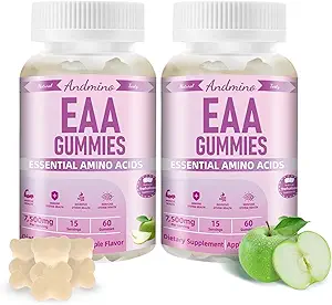 EAA Gummies 7500 mg, BCAA Gummies, Amino Acids Supplement for Muscle, Immune, Nerveus & Digestive Health, for Adults & Kids, Non-GMO, Vegan, Gluten Free, Apple Flavor, 120