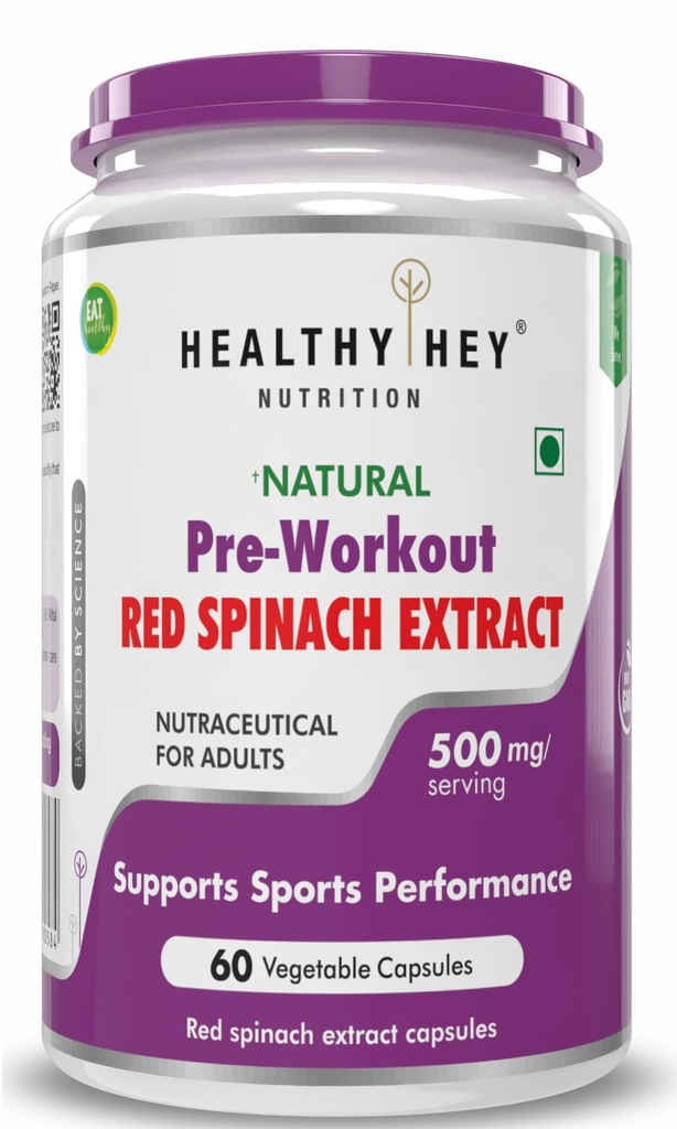 HealthyHey Nutrition Natural Pre-Workout Red Spinach Extract - Oxystrom - High in nitrate 60 capsules