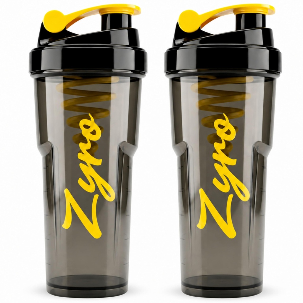 Zyro Protein Shaker Bottle Combo Pack of 2, 700ml BPA Free Gym Shaker with Cyclone Mixer, Leakproof Water Bottle for Protein Shake, Pre Workout, Post Workout, Fitness, Sports & Travel (Black/Yellow)