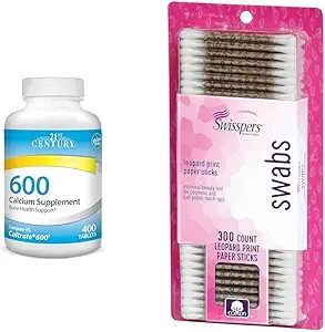 21st Century Calcium Supplement, 600 mg Tabletten, 400 Telling & Swisspers Premium Cotton Swabs, 300 Telpakket