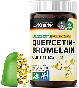 BIO KRAUTER Quercetin met Bromelain Gummies - 1000 mg Mix - 60 Vegan Kauwen - Quercetin Gummies - Vegan Immune Support - Bron van Antioxidanten - Gelatine-vrije formule