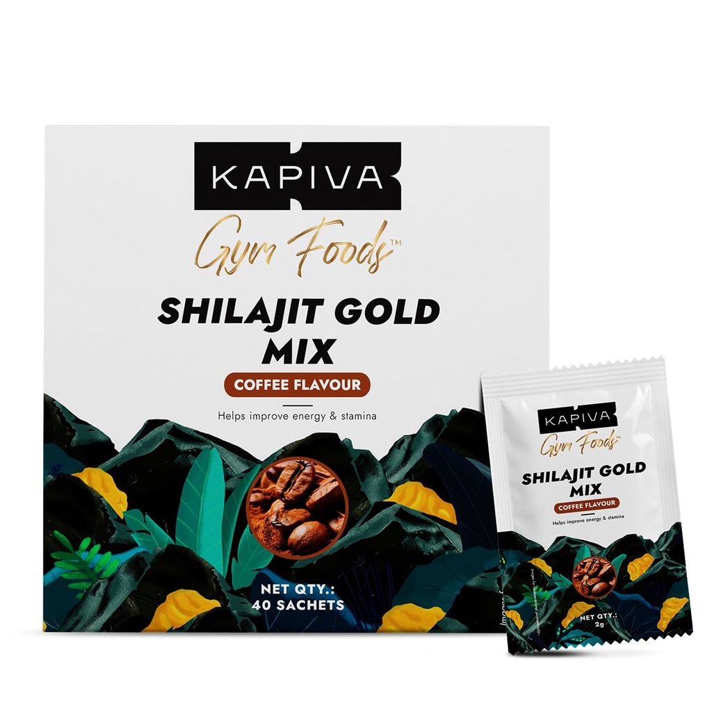 Kapiva Shilajit Gold Mix | Natural Pre Workout | 40 Servings | Coffee flavour | Boosts testosterone, Energy & Focus in gym | 102mg coffee