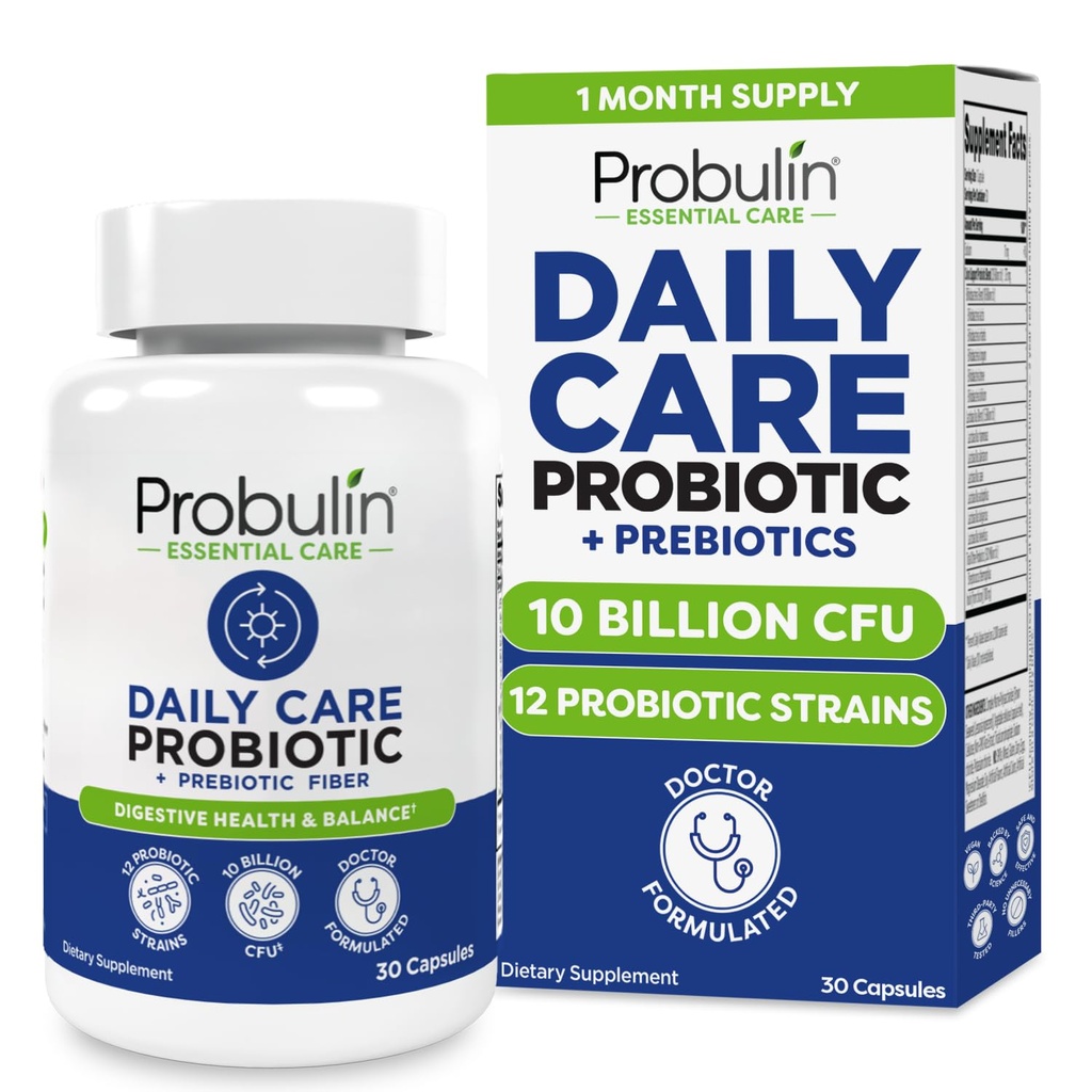 Probuline Daily Care Probiotic Supplement, Digestive, Gut, et Immune Capsules de soutien de la santé pour les hommes et les femmes, 10 Million CFU, Vegan, 30 Compte bouteille
