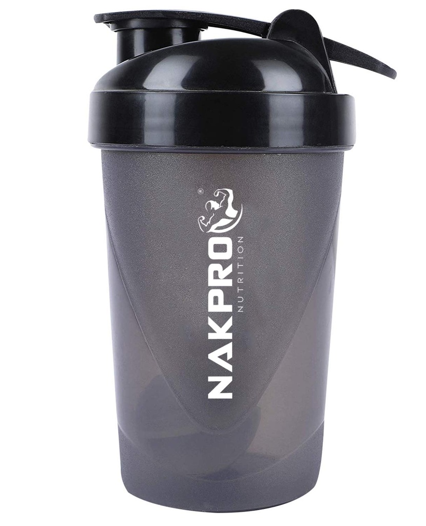 NAKPRO NUTRITION Shaker bottle for protein shake, Leakproof Guarantee, Food Grade & BPA Free Material - (Black 500 ml)