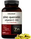NatureBell Zinc Quercetin avec Vitamine C & D3, 240 capsules Quercetin 1000mg + Zinc 50mg + Vitamine C 250mg + Vitamine D3 5000 UI 4-en-1 Immune avancée et soutien pulmonaire