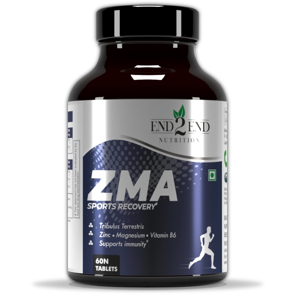 End2End Nutrition Zinc Magnesium Aspartate (ZMA) Supplement for Men & Women with Tribulus, Vitamin B6 and Piperine | High Absorption for Better Sleep, Muscle Cramps, Nerves Health & Sports Recovery - 60 Tablets