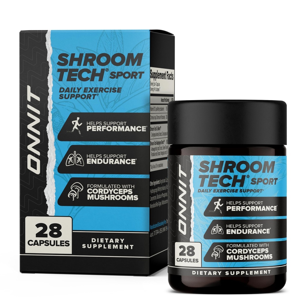 ONNIT Shroom Tech Sport Dagelijkse Oefening Ondersteuning Capsules, Pre Workout Supplement met Cordyceps Paddenstoelen, Cafeïnevrije Dieet Supplement voor dagelijkse energie-ondersteuning, 28 Tellen