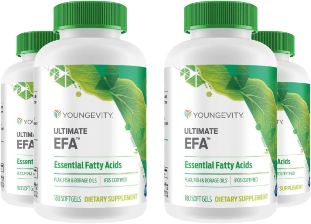 Youngevity Ultimate EFA - Organische Bron van essentiële vetzuren Omega 3, 6, & 9 Gemaakt van Borage, Vlas & Fish Oil 180 Telling (Pack of 4)