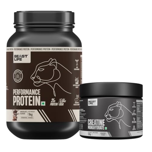 BeastLife Performance Yeast Protein Powder 1Kg with Creatine Monohydrate 100g | 25g Protein | Chocolate, Unflavoured | Smooth & Light, Easy to Digest with Ultrasorb Tech