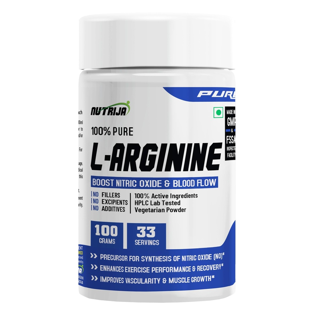NutriJa L-Arginine Powder 100g Tangy Orange Flavor | 3000mg L-Arginine Per Serving | Free Form Amino Acid Supplement | Pre Workout Powder for Gym, Training & Sports Nutrition | 33 Servings