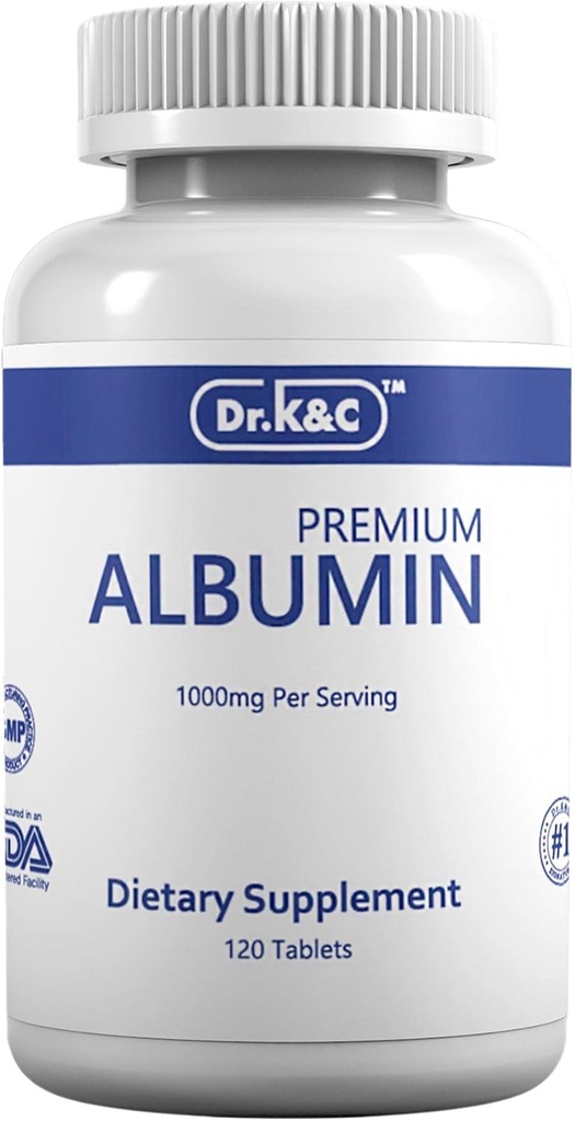Dr.K&C Premium Albumin Proteïne Supplement Extra sterkte 1000 mg 120 Tabletten Gezonde Nier Lever Stimuleren Algemene Wellness Energie Ondersteuning Life Balance 1pk
