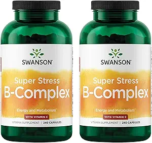 Swanson Super Stress B-complex - Vitaminesupplement voor ontspanning en gezonde stofwisseling - Formule voor gezonde energieniveaus - (240 capsules) (2 verpakkingen)