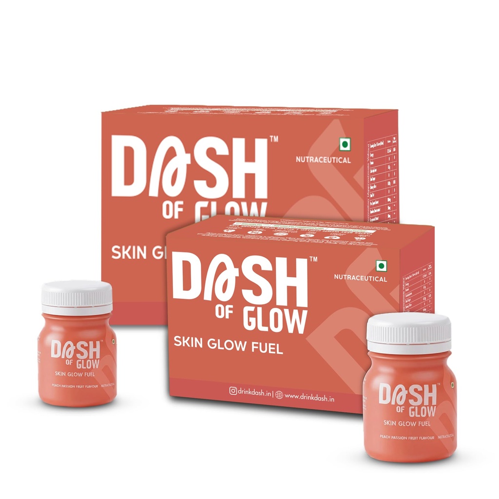 DASH OF GLOW Skin Glow Shots | Supports Pigmentation Control, Acne-Prone Skin & Hydration | Glutathione, Hyaluronic Acid & Vitamin C | Pack Of 30 (30 X60 ML) Wellness Shots