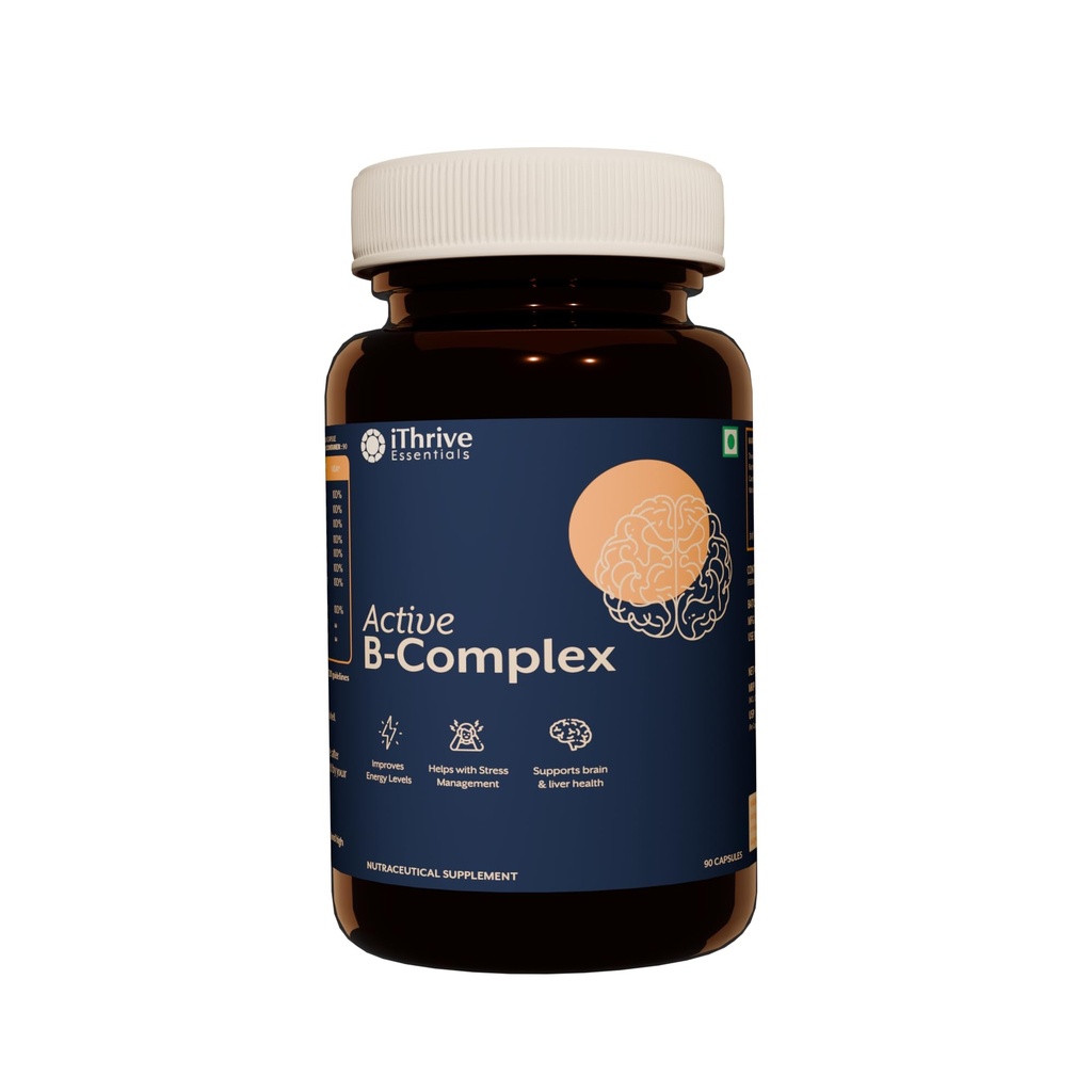 Essentials Active B-Complex – Advanced Energy, Brain & Nervous System Support – 90 High-Potency Capsules