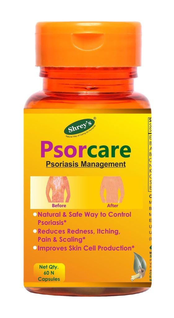 Shrey’s Psorcare Herbal Neem, Bhringraj, Chandan & Moringa 60 Capsules | Ayurvedic Supplement for Psoriasis, Eczema & Skin Detox | Natural Anti-Inflammatory, Cooling & Healing Formula for Clear & Healthy Skin (Pack of1)