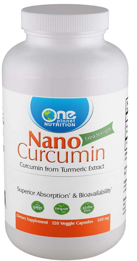 One Planet Nutrition Nano Curcumin 500 mg Capsules de légumes (120 portions), Nano pour une absorption élevée, soutient la santé immunitaire, non-OGM, végétalien, sans gluten