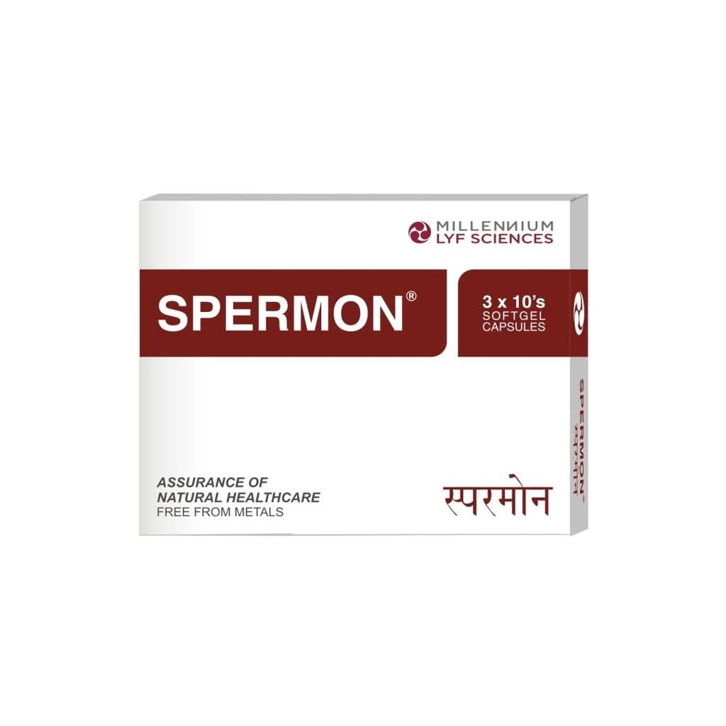 Spermon Natural Softgel Capsules | Improves Fertility comes with Shilajit, Gokshura, Kuanchabheej, Ashwagandha, Safed Musli, Salam Misri, Musk Dana | 30 Soft Gel Capsules