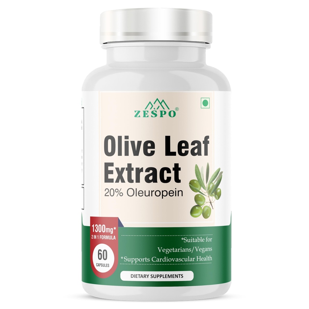 Zespo Olive Leaf Extract Capsules 20% Oleuropein & Fruit Complex, 60 Ct