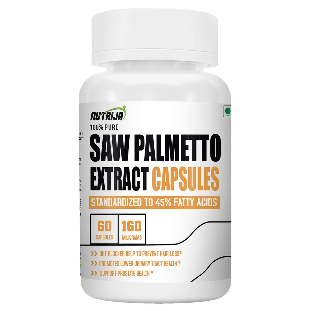 NutriJa Saw Palmetto Extract 160mg Capsules | Standardized to 45% Fatty Acids | Support Prostate & Urinary Health | 60 Vegetarian Capsules