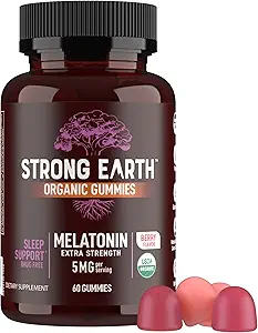 Gommies d'aide au sommeil à la mélatonine biologique YUM-V, adultes Force supplémentaire Gommy à la mélatonine - Gommy vegan non OGM Gommy à la mélatonine pour le sommeil Berry 5 MG - 60 Compte