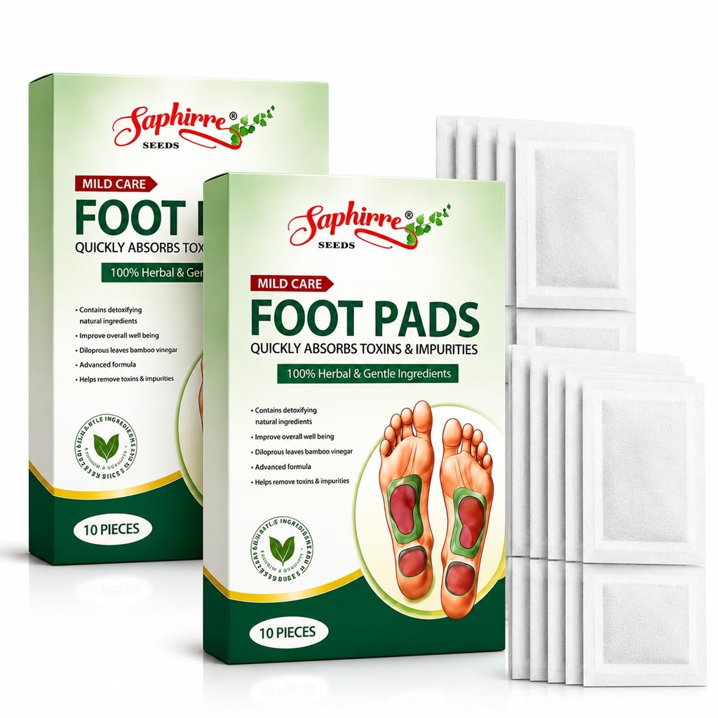 Saphirre Foot patch 40 Pieces Herbal And Gentle Ingredient Detox Foot Pads, Natural Ingredients for Sleep Aid, Pain Relief, Toxin Removal with Bamboo Vinegar and Acupoint Micro-Massage Technology