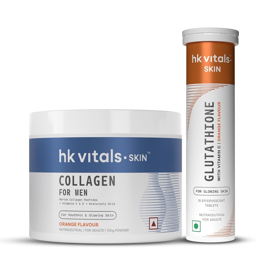 hk vitals Glutathione, Orange, 15 Effervescent Tablets + Collagen for Men