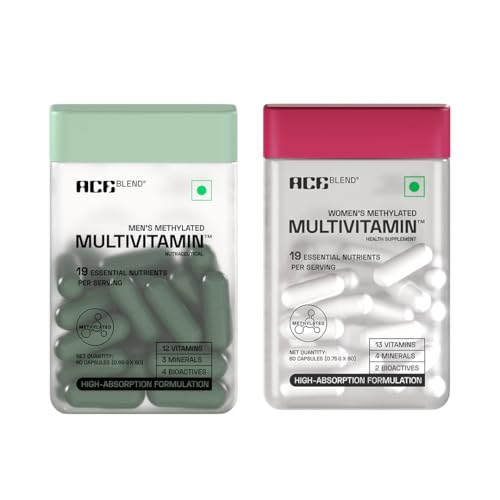 Ace Blend Multivitamin for Men and Women | Pack of 60 each | Methylated Multivitamin with19 Essential Nutrients with Quatrefolic, MenaQ7 K2 & Vitashine D3 | Supports Hormonal Balance - For Men & Women