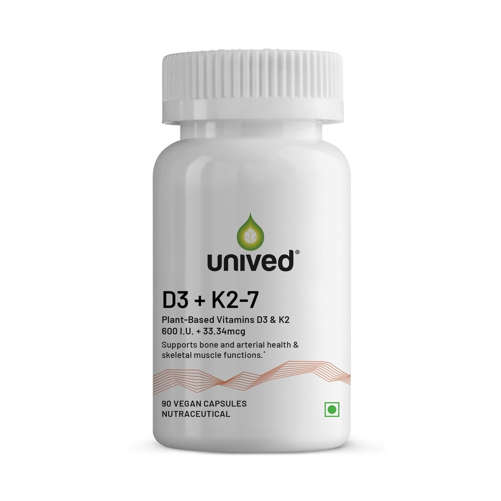 Unived D3+K2 (MK-7) | Vitamin D3 & Vitamin K2-7 (MenaquinGold) | Immunity, Heart, Muscle, & Bone Health | Plant-Based & Natural | 90 Vegan Capsules