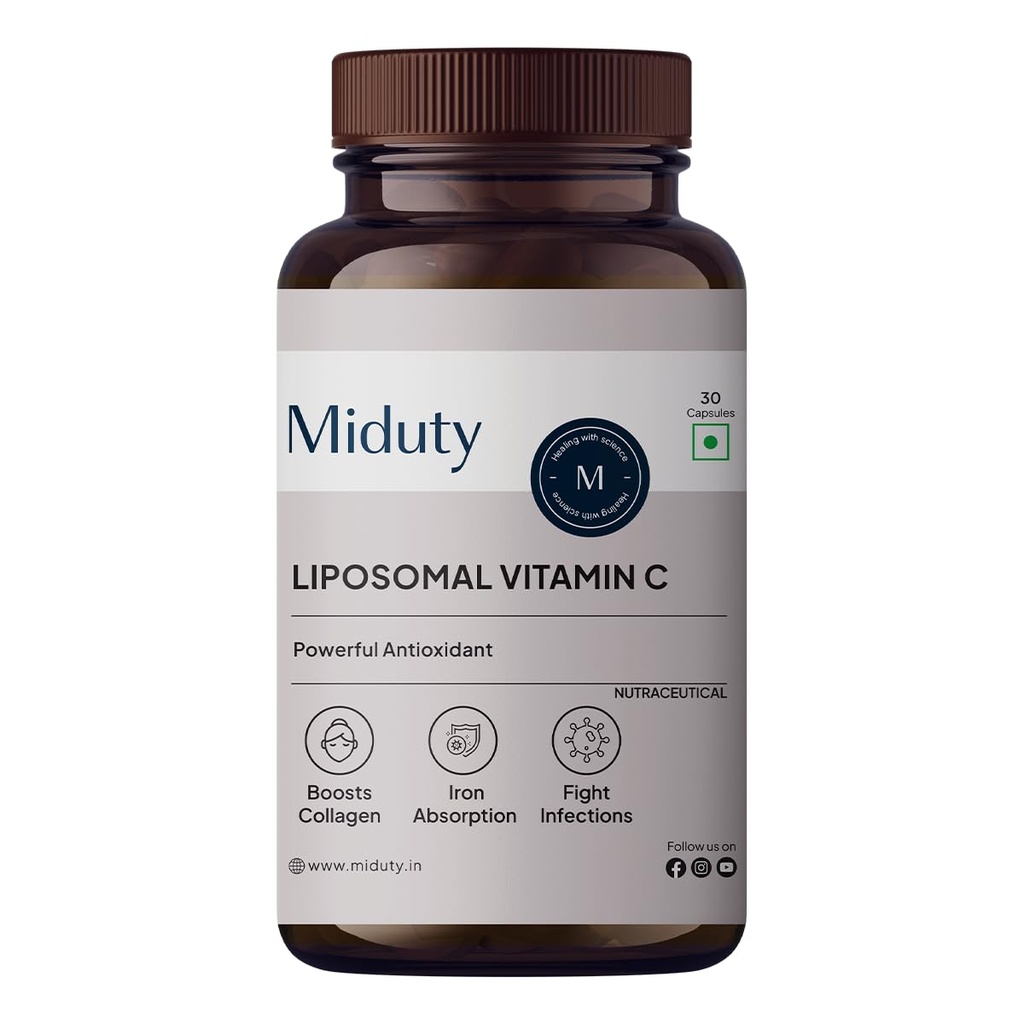 Miduty Liposomal Vitamin C Supplement - Antioxidant Vitamin, Skin Rejuvenation & Immunity Booster Supplement Helps to Boost Collagen for Skin, Hair & Nails - 30 Capsules