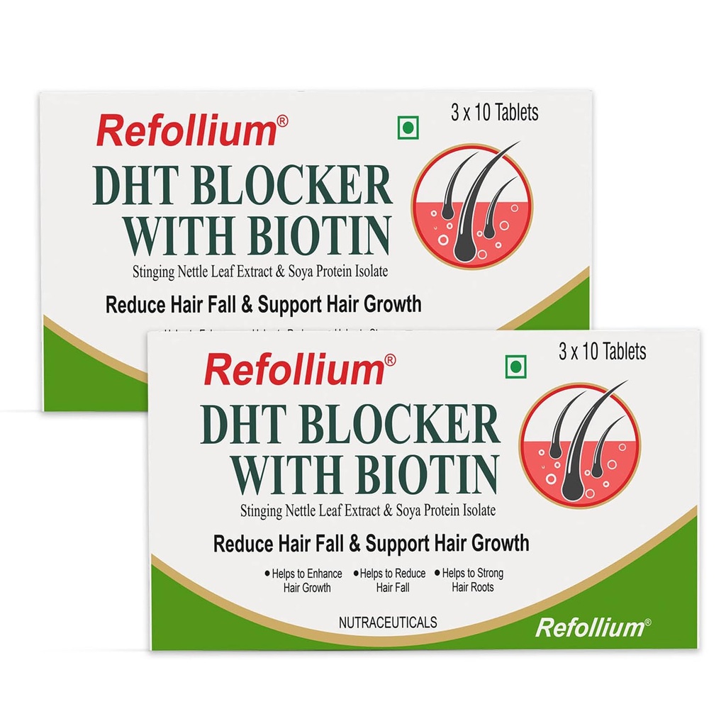 Refollium Hair Vitamin Tablets with Biotin, Iron & DHT Blocker, Vitamin E for Hair Growth & Hair Fall Control, with Hair Growth Supplements for Women & Men 30 Tablets (PACK OF 2)