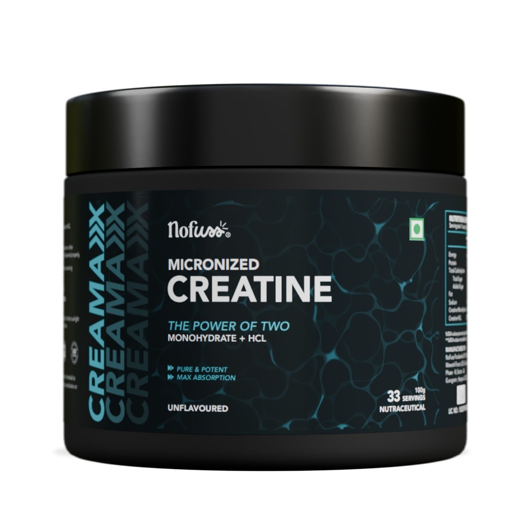 NoFuss® Micronised Creatine Monohydrate + HCL | Faster Absorption | Strength, Muscle Growth & Recovery | Men & Women | Unflavored |100g