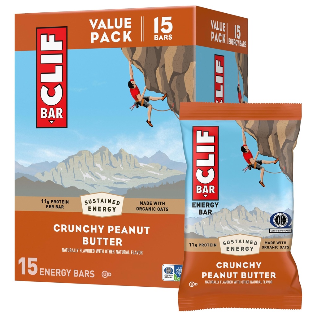 CLIF BAR - Energy Protein Bars - Crunchy Peanut Butter - Made with Organic Haver - Energy Bars - Non-GMO - (15 Pack)
