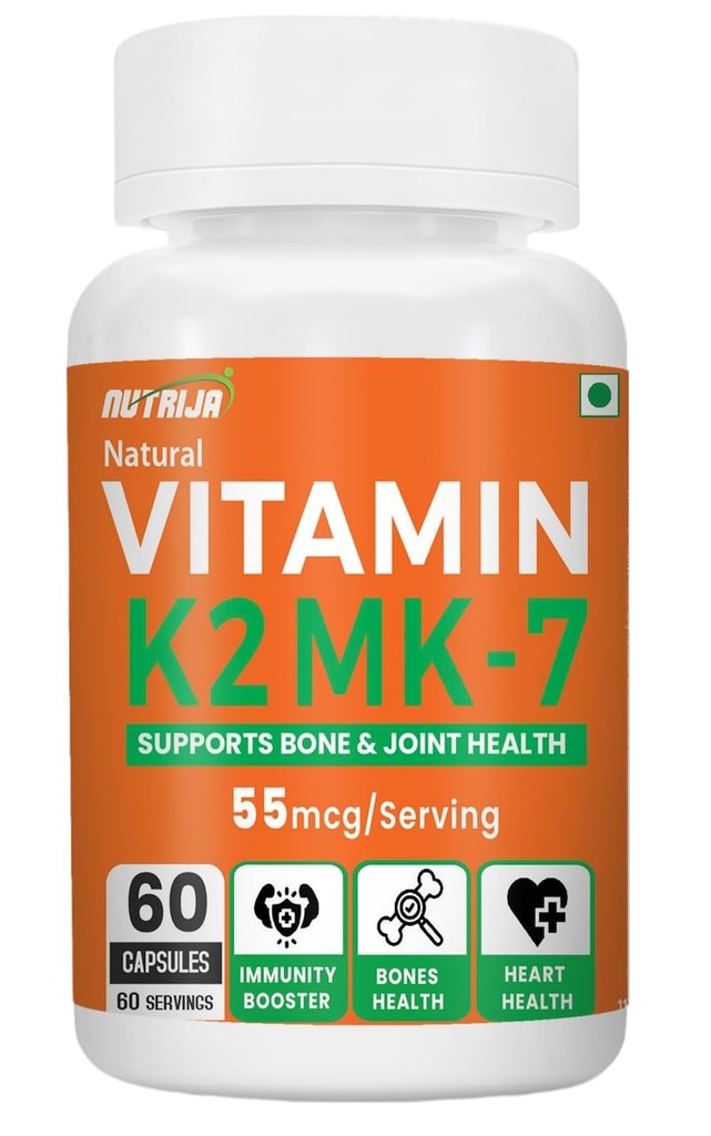 NutriJa Vitamin K2 MK7 55mcg 60 Capsules - Supports Heart, Bones & Joints Health