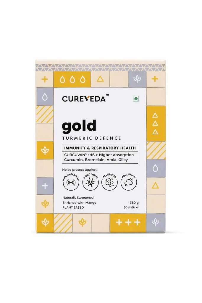 Cureveda Gold Turmeric Curcumin - CURCUWIN® 46X Higher Absorption with Bromelain Amla & Giloy For Immunity, Lung Detox Natural Antioxidant For Joint Health Anti inflammatory Supplement 30 Sachets