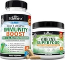 Super Greens Powder met Probiotica Prebiotica en Digestieve Enzymen (30 Servings) Plus 17 in 1 Immuun Ondersteuning Supplement met Antioxidanten (1 Maand Supply)