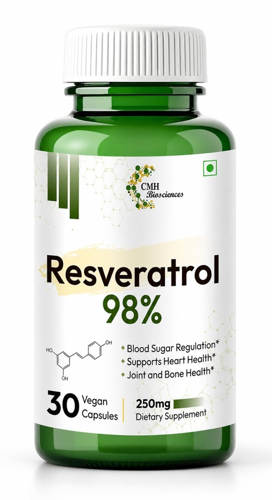 Resveratrol Supplement 250mg | Powerful Antioxidant for Heart Health and Inflammation Support | 30 Vegan Capsules