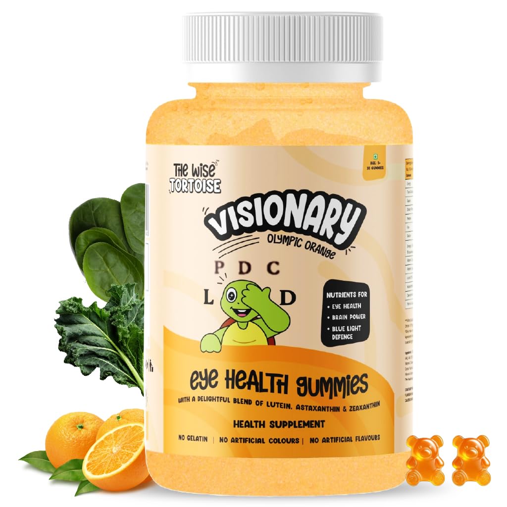 Visionary Eye & Brain Health Gummies for Kids (5–15 Yrs) | DHA + Lutein + Zeaxanthin for Daily Focus, Vision & Memory | 30 Gummies | Natural Olympic Orange Flavour | The Wise Tortoise